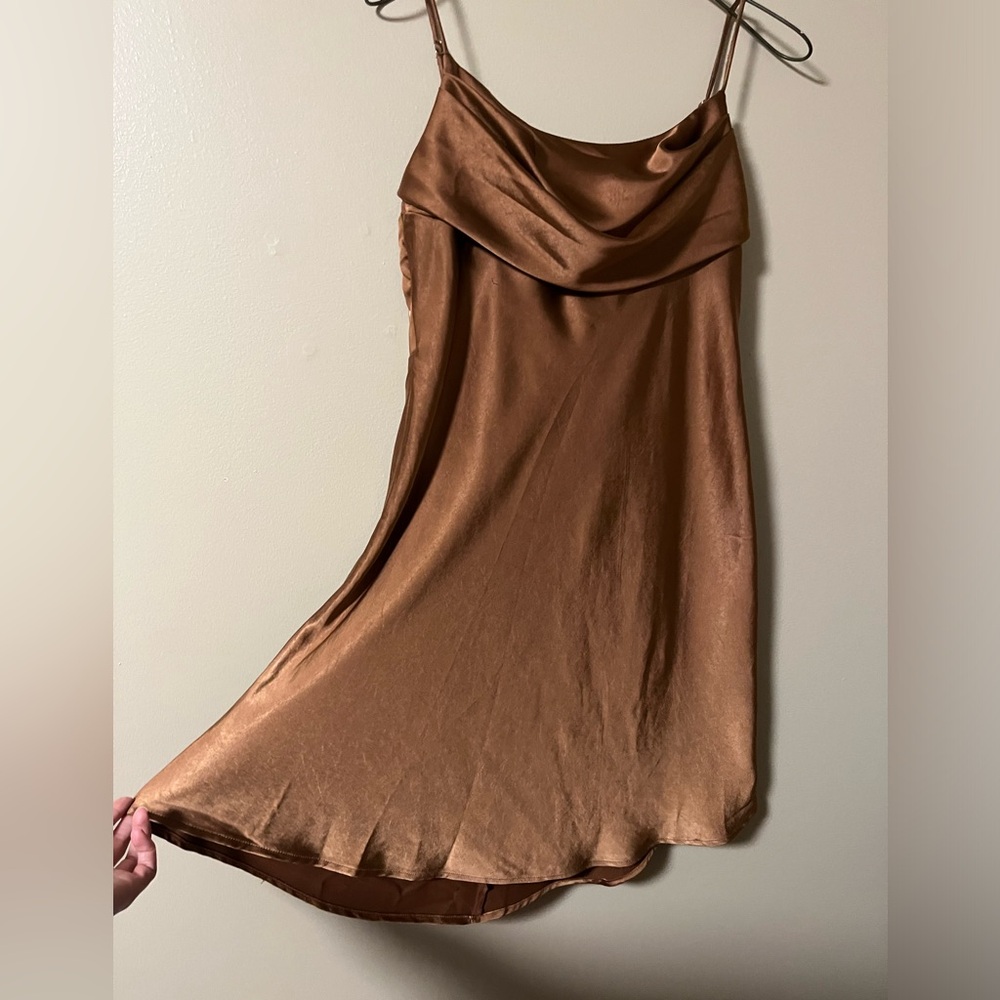 Saints & Secrets Brown Satin Slip Mini Dress Large NWT - Picture 3 of 14
